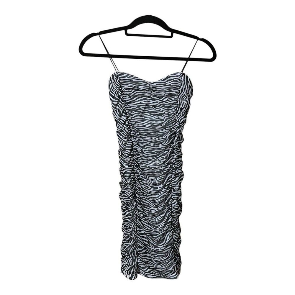 Forever 21 Womens Size Small Black White Zebra Print Ruched Dress